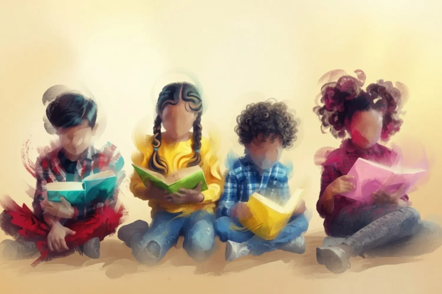 Children reading illustration representing community impact