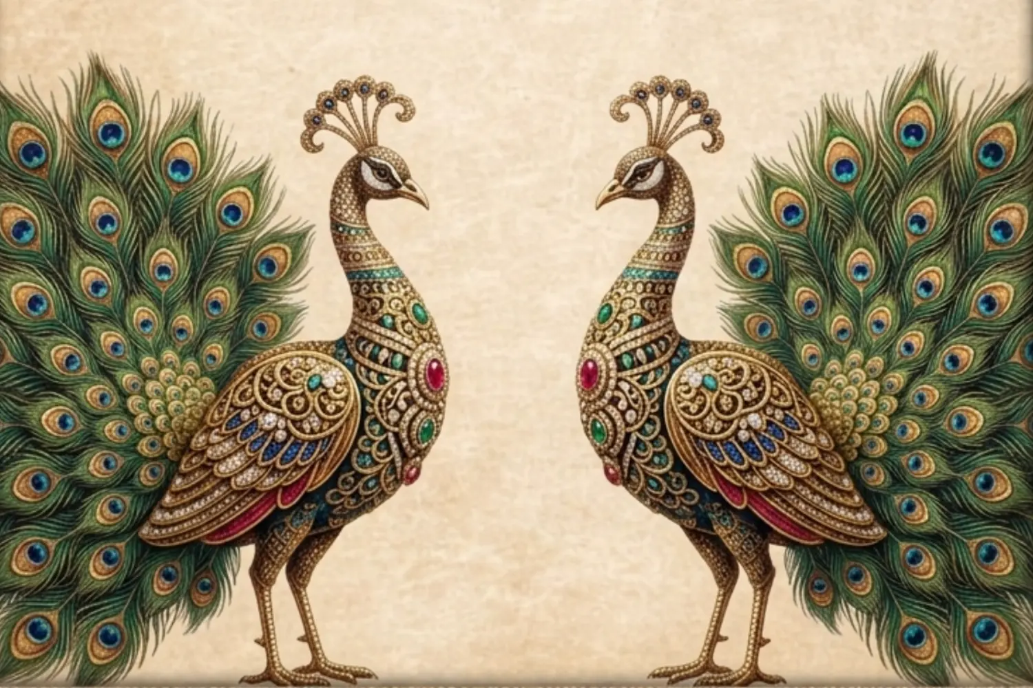 Ornate Indian peacock jewel illustration
